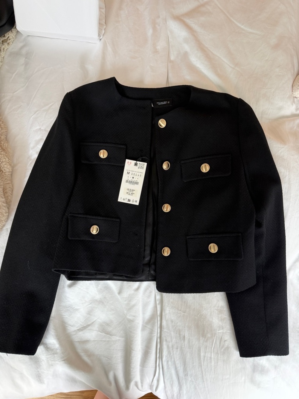 Zara Black Cropped Blazer with Gold Buttons